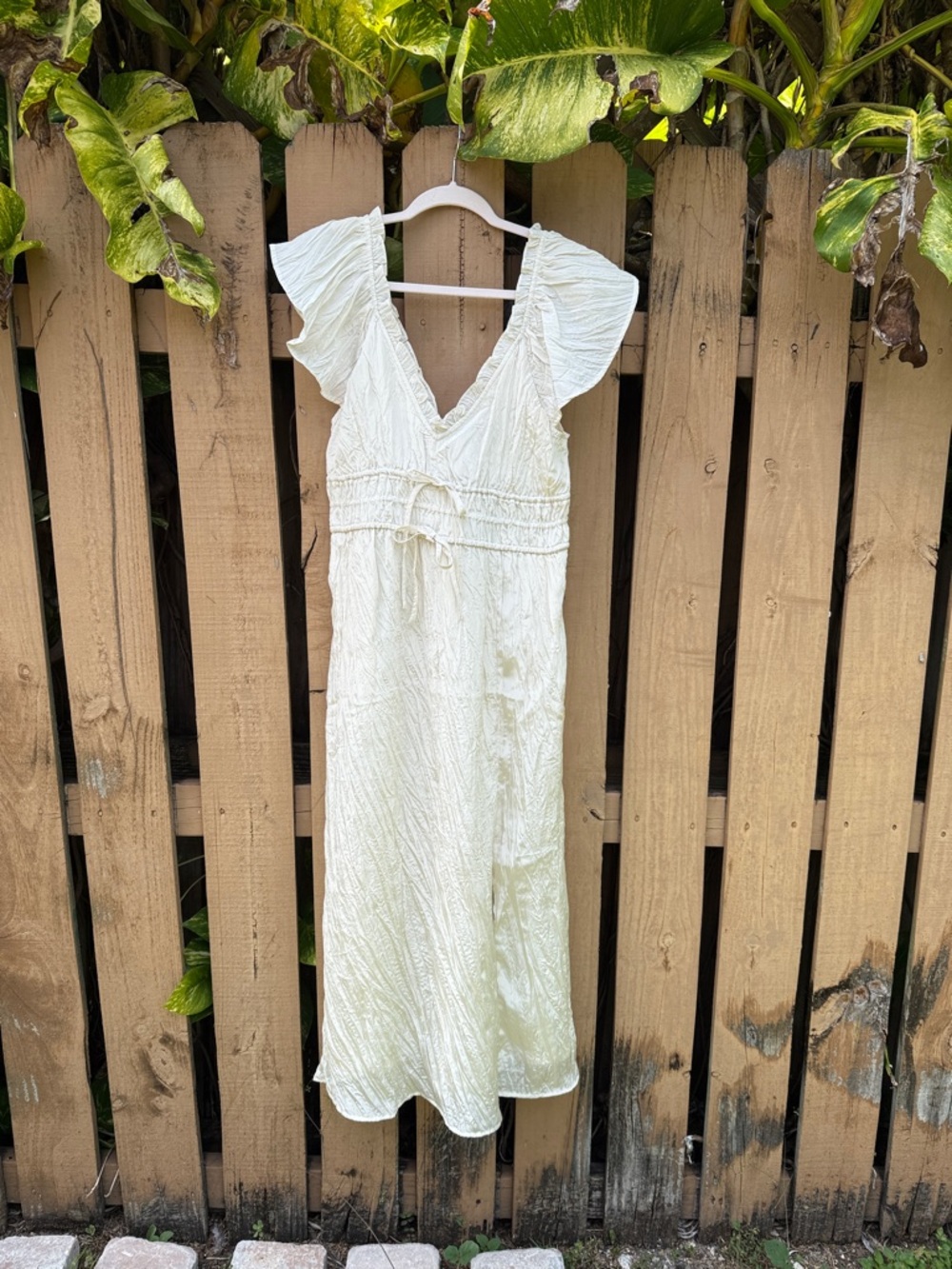 J. Crew Ivory Ruffled Sleeve Midi Dress